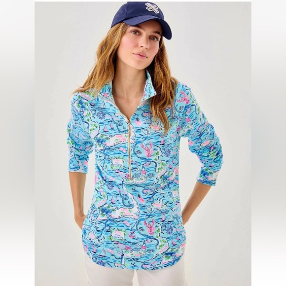 Lilly Pulitzer Skipper Popover XXL UPF 50+ Bali Blue Cape Cod Print - Picture 15 of 15
